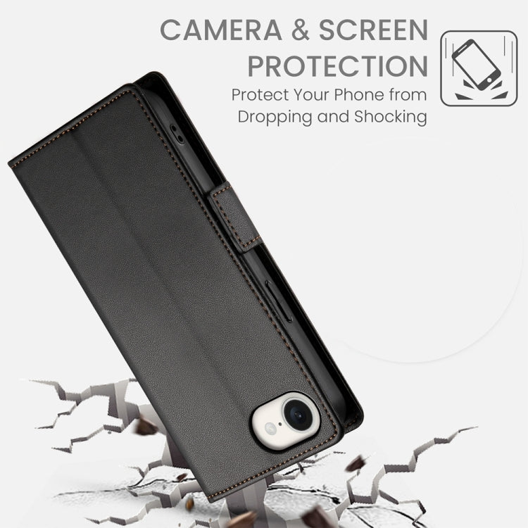 For iPhone 16e Side Buckle Magnetic Frosted Leather Phone Case(Black) by bashfashion