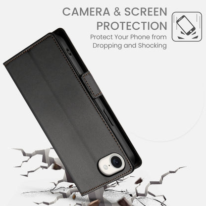 For iPhone 16e Side Buckle Magnetic Frosted Leather Phone Case(Black) by bashfashion