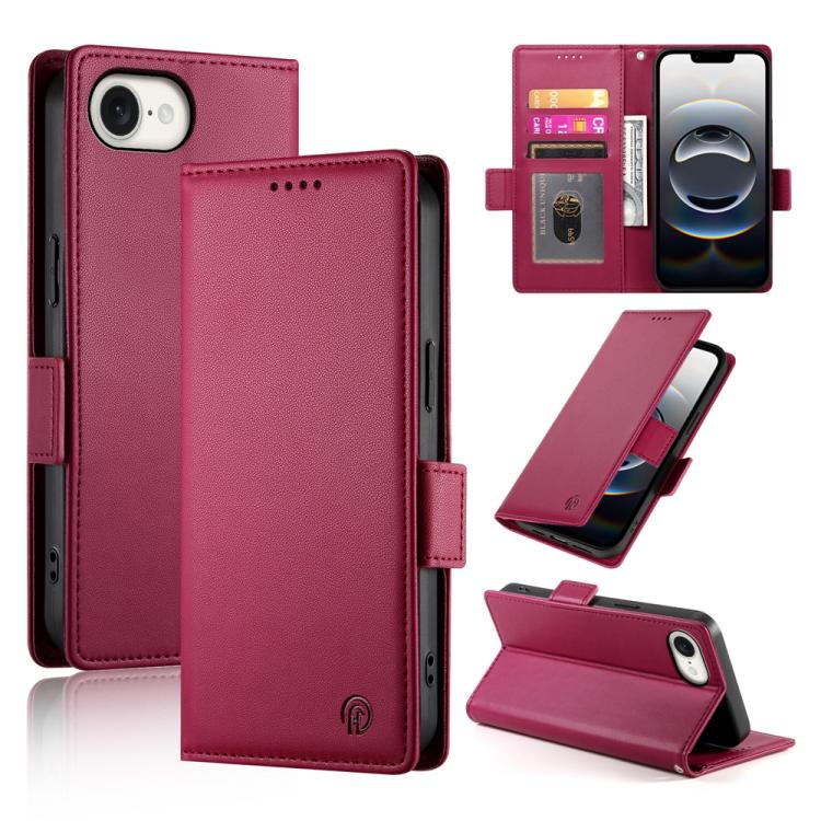 For iPhone 16e Side Buckle Magnetic Frosted Leather Phone Case(Wine Red) by bashfashion