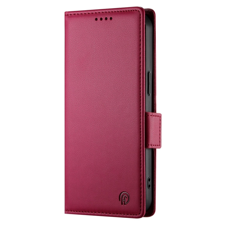 For iPhone 16e Side Buckle Magnetic Frosted Leather Phone Case(Wine Red) by bashfashion