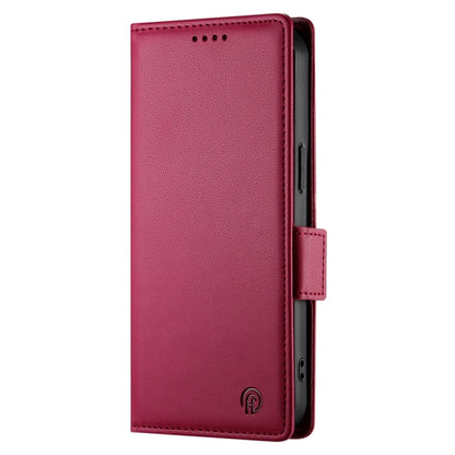 For iPhone 16e Side Buckle Magnetic Frosted Leather Phone Case(Wine Red) by bashfashion