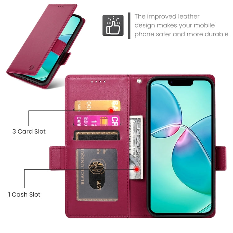 For iPhone 16e Side Buckle Magnetic Frosted Leather Phone Case(Wine Red) by bashfashion