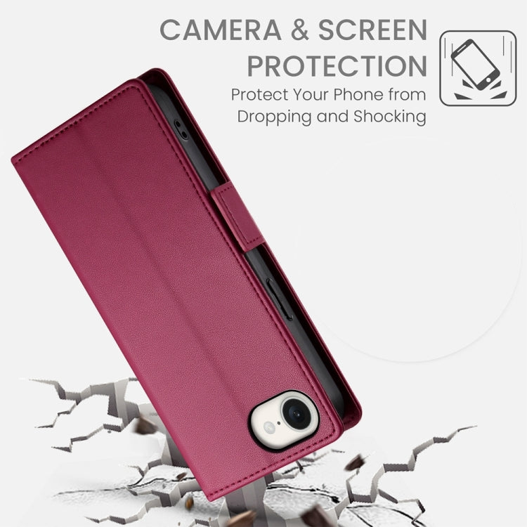 For iPhone 16e Side Buckle Magnetic Frosted Leather Phone Case(Wine Red) by bashfashion