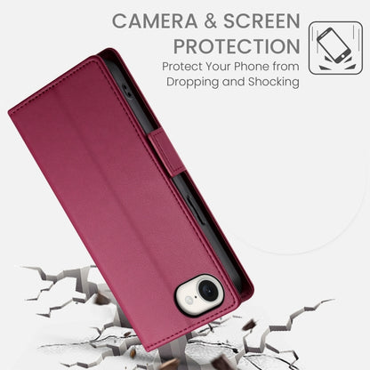 For iPhone 16e Side Buckle Magnetic Frosted Leather Phone Case(Wine Red) by bashfashion