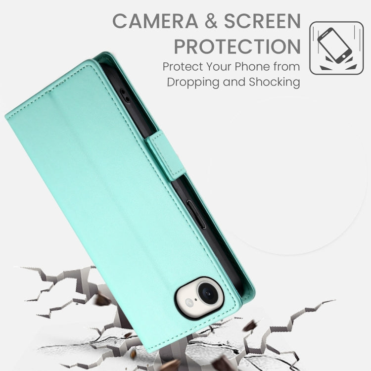 For iPhone 16e Side Buckle Magnetic Frosted Leather Phone Case(Mint Green) by bashfashion