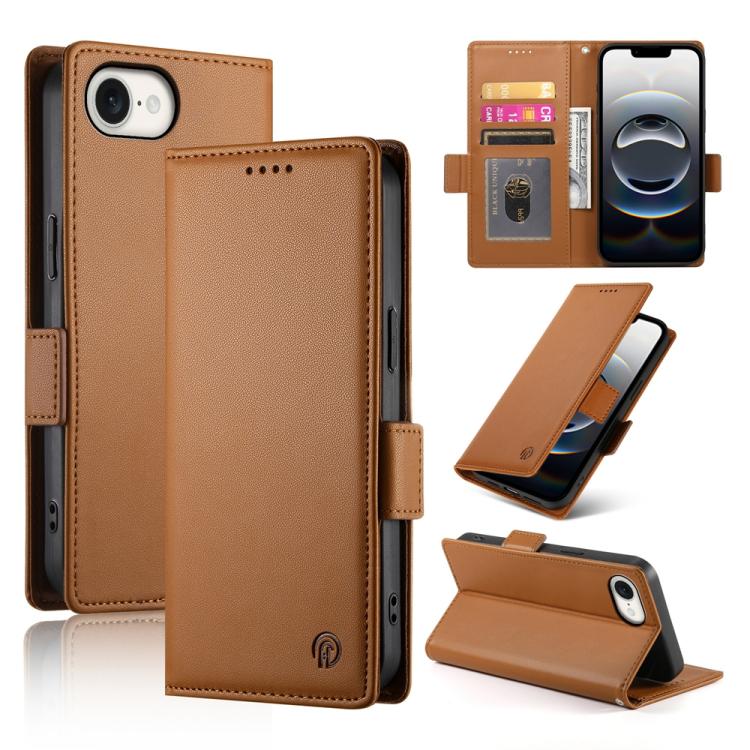 For iPhone 16e Side Buckle Magnetic Frosted Leather Phone Case(Brown) by bashfashion