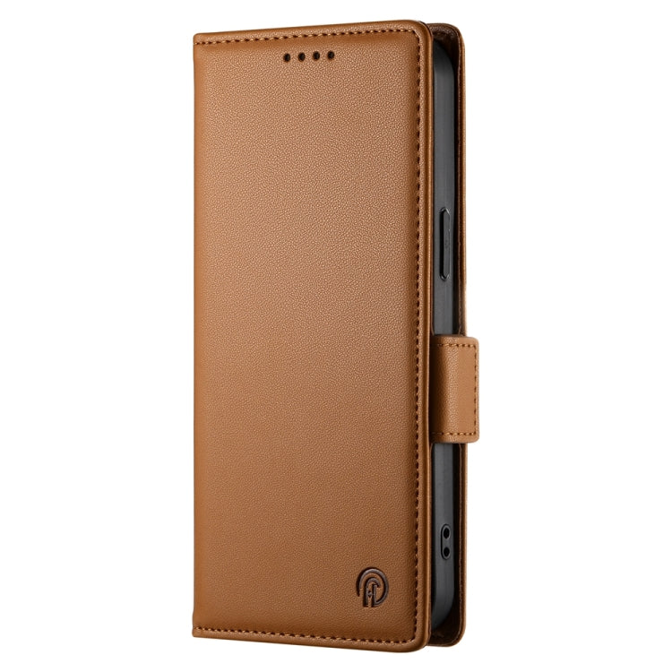 For iPhone 16e Side Buckle Magnetic Frosted Leather Phone Case(Brown) by bashfashion