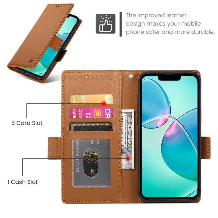 For iPhone 16e Side Buckle Magnetic Frosted Leather Phone Case(Brown) by bashfashion