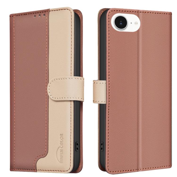 For iPhone 16e Color Matching RFID Anti-theft Leather Phone Case(Brown) by bashfashion
