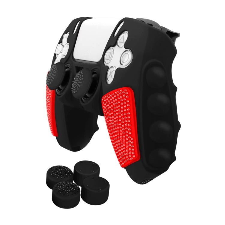 For Sony PS5 Splicing Color Silicone Gamepad Protective Case with Rocker Caps(Black Red) by bashfashion