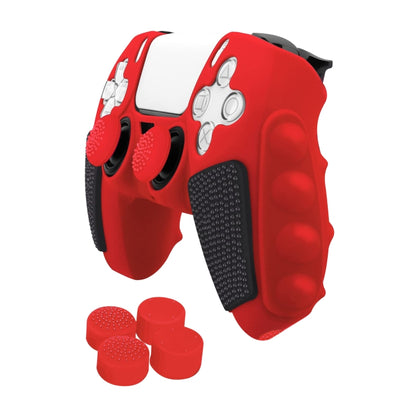 For Sony PS5 Splicing Color Silicone Gamepad Protective Case with Rocker Caps(Red Black) by bashfashion