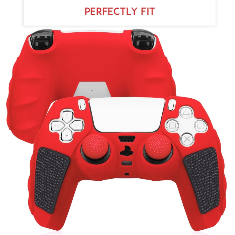 For Sony PS5 Splicing Color Silicone Gamepad Protective Case with Rocker Caps(Red Black) by bashfashion