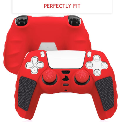 For Sony PS5 Splicing Color Silicone Gamepad Protective Case with Rocker Caps(Red Black) by bashfashion