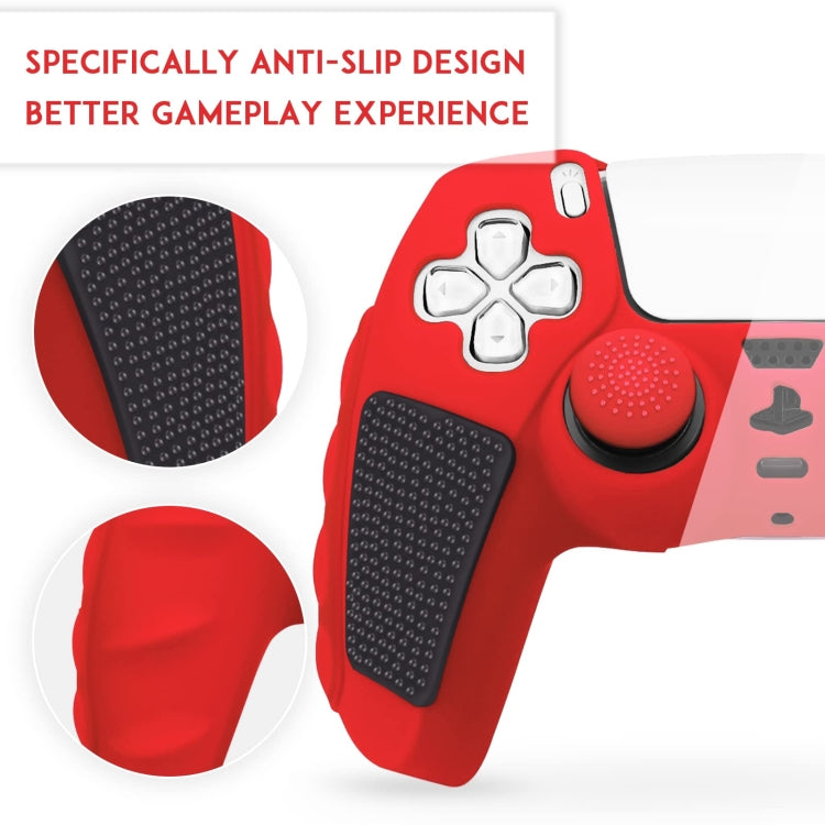 For Sony PS5 Splicing Color Silicone Gamepad Protective Case with Rocker Caps(Red Black) by bashfashion