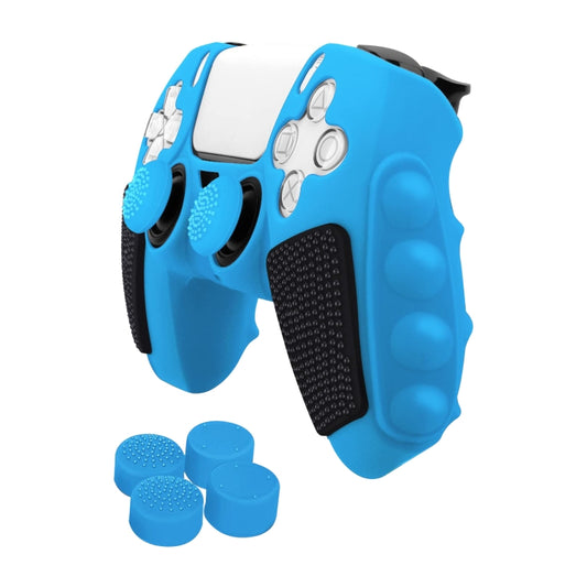 For Sony PS5 Splicing Color Silicone Gamepad Protective Case with Rocker Caps(Blue Black) by bashfashion