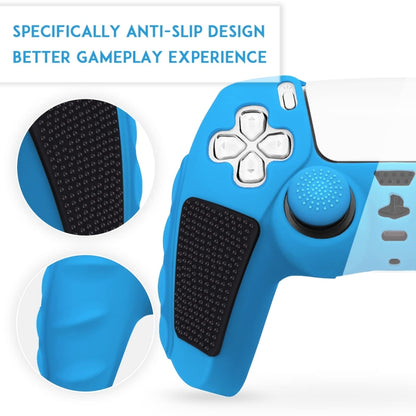 For Sony PS5 Splicing Color Silicone Gamepad Protective Case with Rocker Caps(Blue Black) by bashfashion