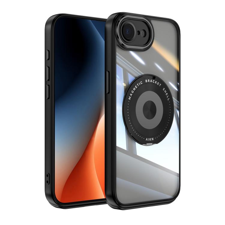 For iPhone 16e 360 Holder Magsafe Acrylic Hybrid TPU Phone Case(Black) by bashfashion