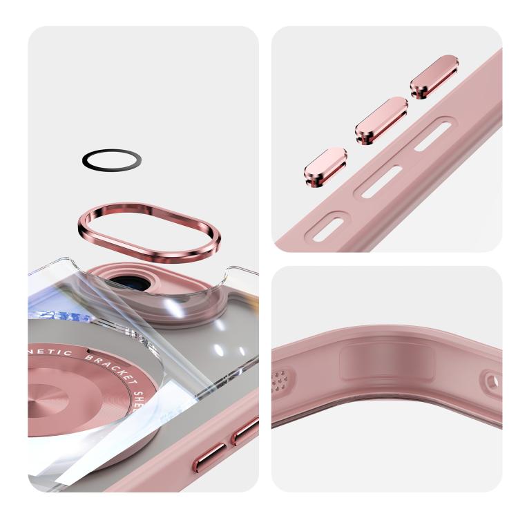 For iPhone 16e 360 Holder Magsafe Acrylic Hybrid TPU Phone Case(Pink) by bashfashion