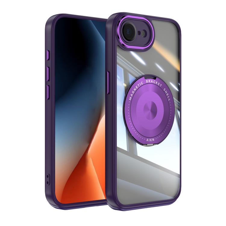 For iPhone 16e 360 Holder Magsafe Acrylic Hybrid TPU Phone Case(Purple) by bashfashion