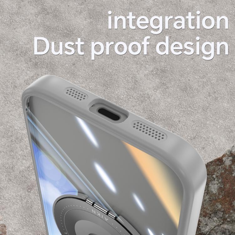 For iPhone 16e 360 Holder Magsafe Acrylic Hybrid TPU Phone Case(Frosted White) by bashfashion