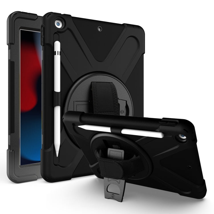 For iPad 10.2 2021 / 2020 / 2019 Shockproof Colorful Silicone + PC Protective Case with Holder & Shoulder Strap & Hand Strap & Pen Slot(Black) by bashfashion