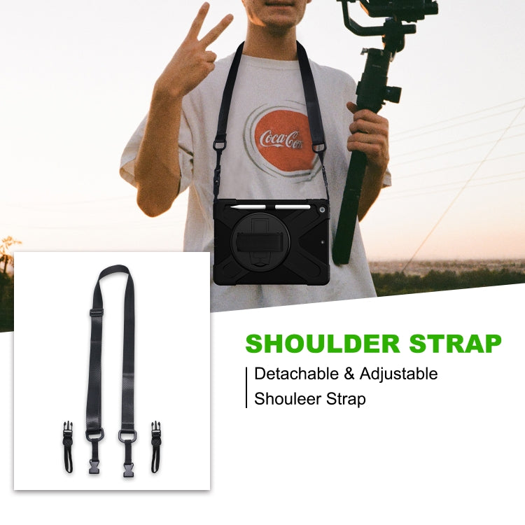 For iPad 10.2 2021 / 2020 / 2019 Shockproof Colorful Silicone + PC Protective Case with Holder & Shoulder Strap & Hand Strap & Pen Slot(Black) by bashfashion