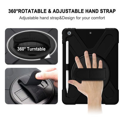 For iPad 10.2 2021 / 2020 / 2019 Shockproof Colorful Silicone + PC Protective Case with Holder & Shoulder Strap & Hand Strap & Pen Slot(Black) by bashfashion