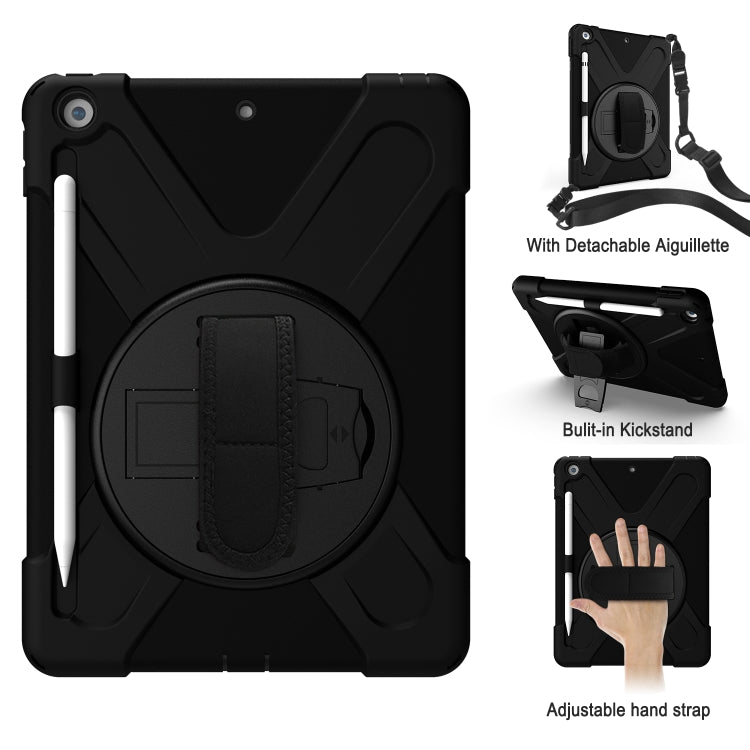 For iPad 10.2 2021 / 2020 / 2019 Shockproof Colorful Silicone + PC Protective Case with Holder & Shoulder Strap & Hand Strap & Pen Slot(Black) by bashfashion