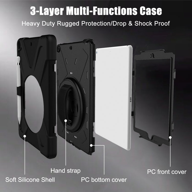 For iPad 10.2 2021 / 2020 / 2019 Shockproof Colorful Silicone + PC Protective Case with Holder & Shoulder Strap & Hand Strap & Pen Slot(Black) by bashfashion