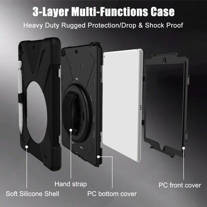 For iPad 10.2 2021 / 2020 / 2019 Shockproof Colorful Silicone + PC Protective Case with Holder & Shoulder Strap & Hand Strap & Pen Slot(Black) by bashfashion