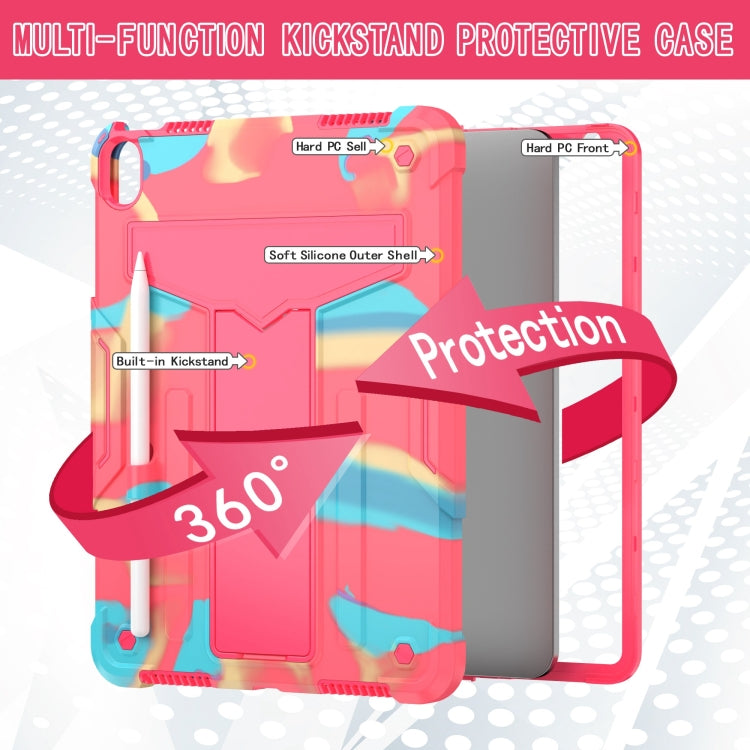 For iPad Air 11 2025 / 2024 T Holder Robot Silicone Hybrid PC Tablet Case(Camouflage Rose Red) by bashfashion