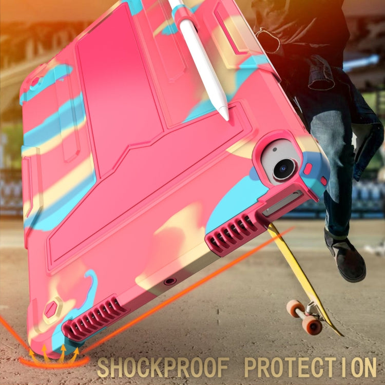 For iPad Air 11 2025 / 2024 T Holder Robot Silicone Hybrid PC Tablet Case(Camouflage Rose Red) by bashfashion