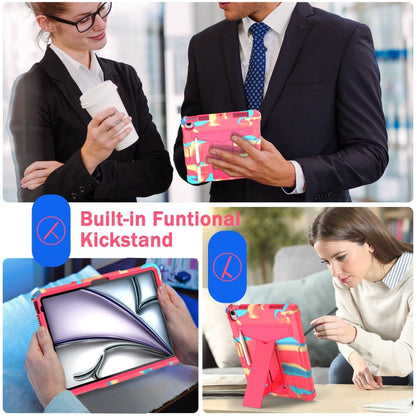 For iPad Air 11 2025 / 2024 T Holder Robot Silicone Hybrid PC Tablet Case(Camouflage Rose Red) by bashfashion