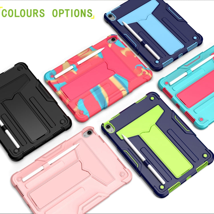 For iPad Air 11 2025 / 2024 T Holder Robot Silicone Hybrid PC Tablet Case(Camouflage Rose Red) by bashfashion