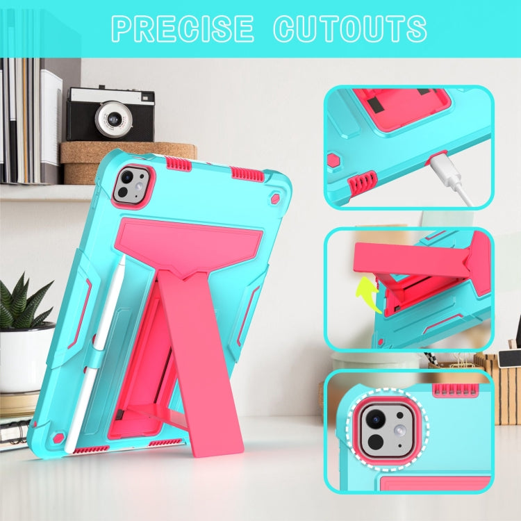 For iPad Pro 11 2025 / 2024 T Holder Robot Silicone Hybrid PC Tablet Case(Mint Rose Red) by bashfashion