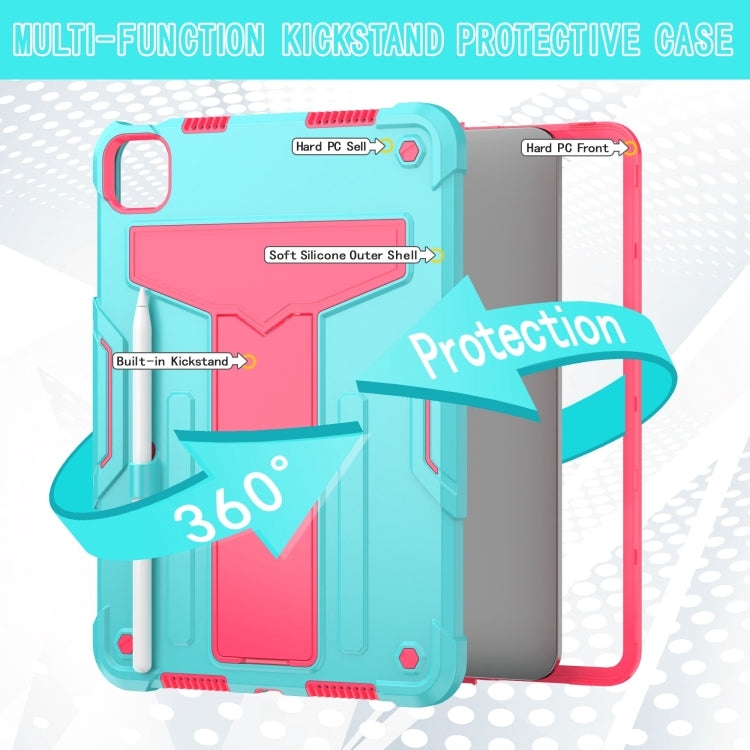 For iPad Pro 11 2025 / 2024 T Holder Robot Silicone Hybrid PC Tablet Case(Mint Rose Red) by bashfashion