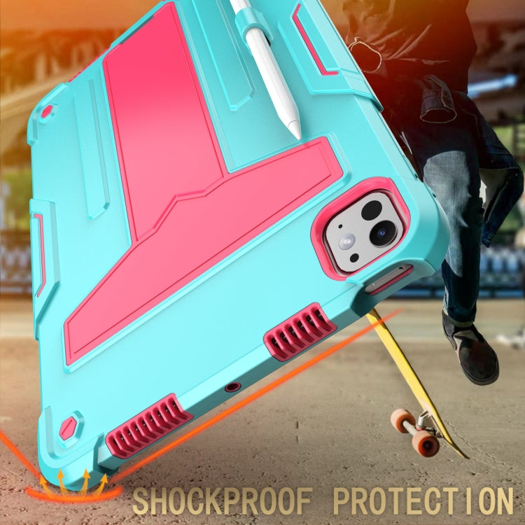 For iPad Pro 11 2025 / 2024 T Holder Robot Silicone Hybrid PC Tablet Case(Mint Rose Red) by bashfashion
