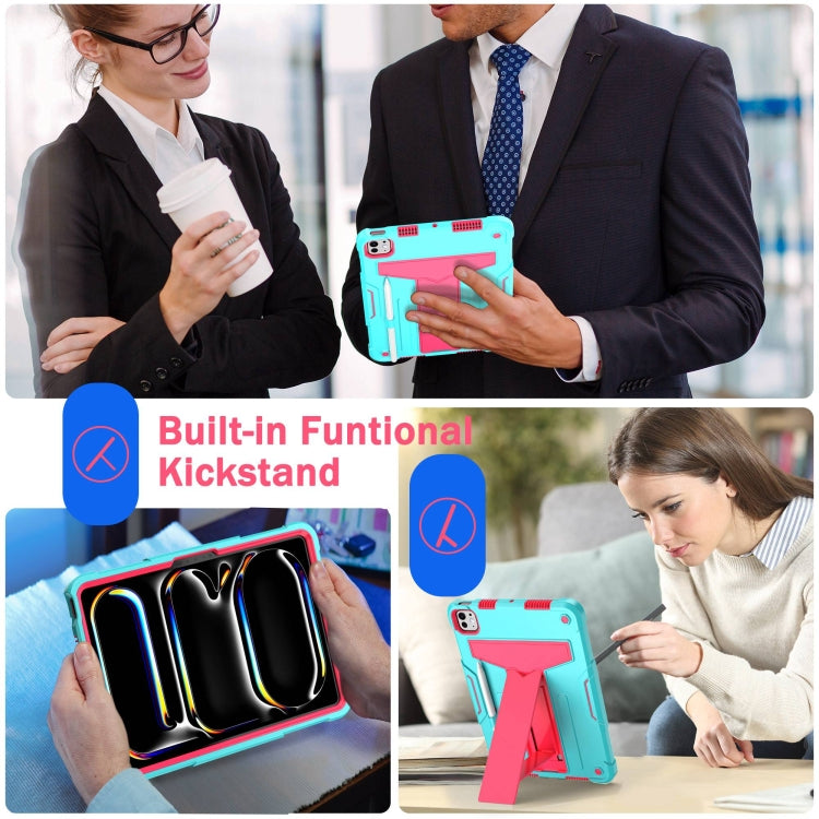 For iPad Pro 11 2025 / 2024 T Holder Robot Silicone Hybrid PC Tablet Case(Mint Rose Red) by bashfashion