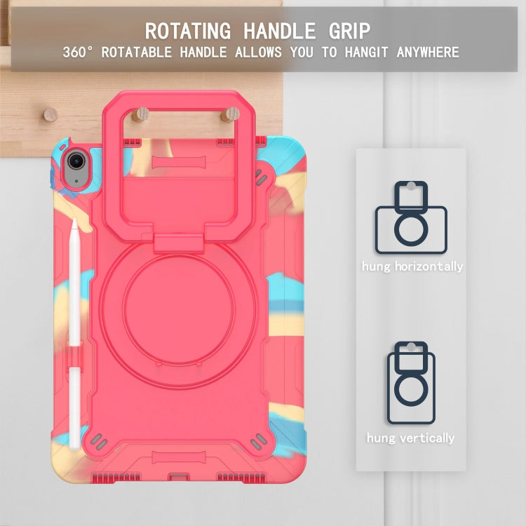 For iPad Air 11 2025 / 2024 Handle Grip Holder Silicone Hybrid PC Tablet Case with Strap(Camouflage Rose Red) by bashfashion