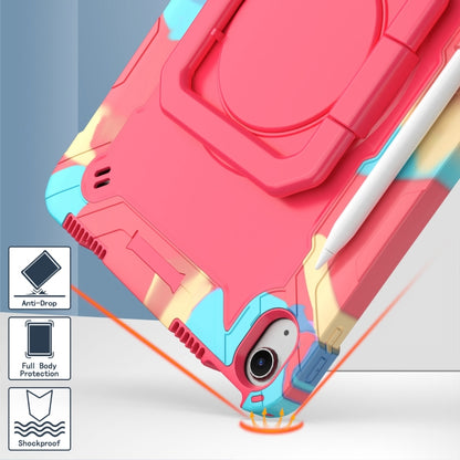 For iPad Air 11 2025 / 2024 Handle Grip Holder Silicone Hybrid PC Tablet Case with Strap(Camouflage Rose Red) by bashfashion