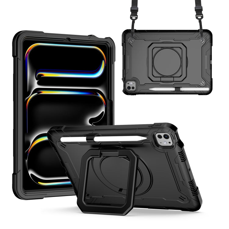 For iPad Pro 11 2025 / 2024 Handle Grip Holder Silicone Hybrid PC Tablet Case with Strap(Black) by bashfashion