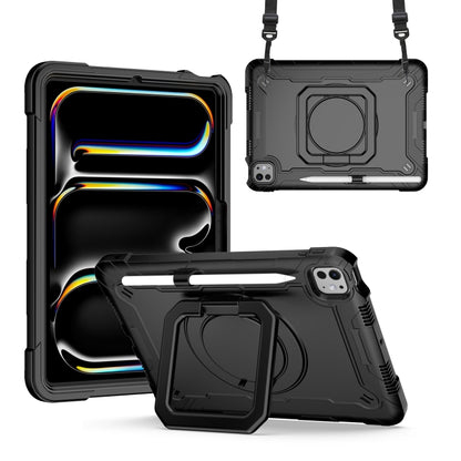 For iPad Pro 11 2025 / 2024 Handle Grip Holder Silicone Hybrid PC Tablet Case with Strap(Black) by bashfashion