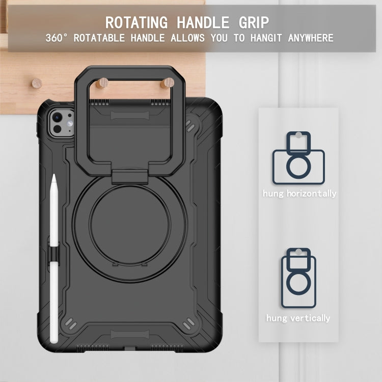 For iPad Pro 11 2025 / 2024 Handle Grip Holder Silicone Hybrid PC Tablet Case with Strap(Black) by bashfashion
