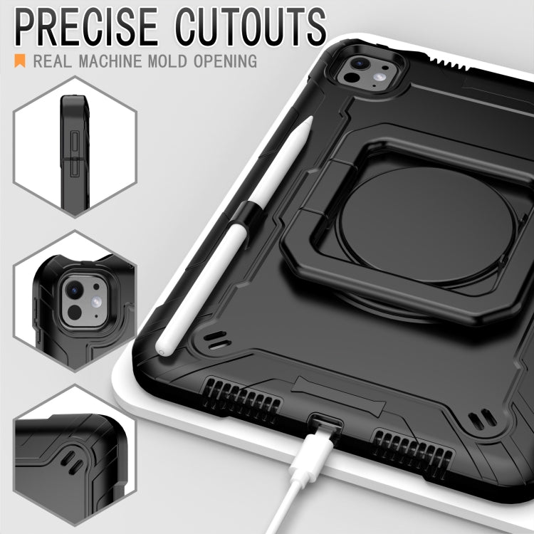 For iPad Pro 11 2025 / 2024 Handle Grip Holder Silicone Hybrid PC Tablet Case with Strap(Black) by bashfashion