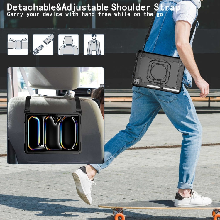 For iPad Pro 11 2025 / 2024 Handle Grip Holder Silicone Hybrid PC Tablet Case with Strap(Black) by bashfashion