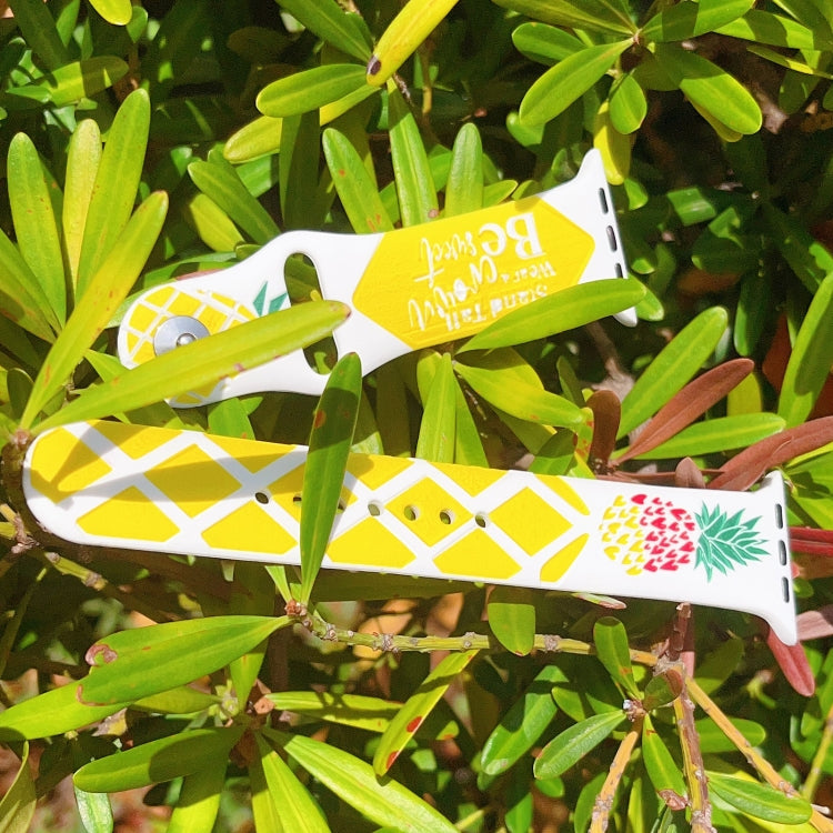 For Apple Watch Series 8 41mm Embossed Color Printed Silicone Watch Band(Pineapple) by bashfashion