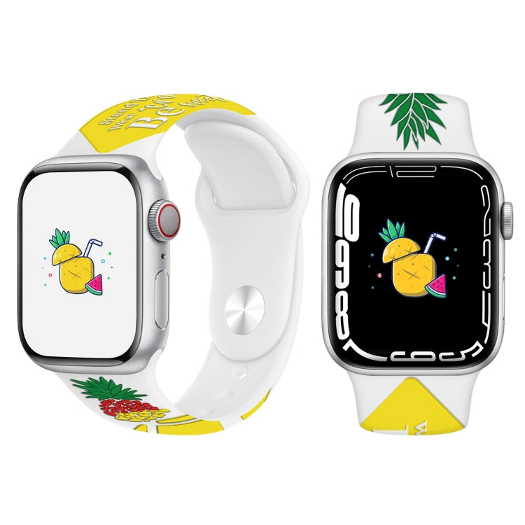 For Apple Watch Series 7 45mm Embossed Color Printed Silicone Watch Band(Pineapple) by bashfashion