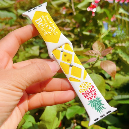 For Apple Watch Series 6 44mm Embossed Color Printed Silicone Watch Band(Pineapple) by bashfashion