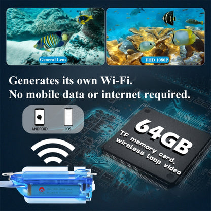 Lure 1080P Wireless Underwater Fishing Video Camera with Loop Recording / APP Remote Control(Blue) by bashfashion