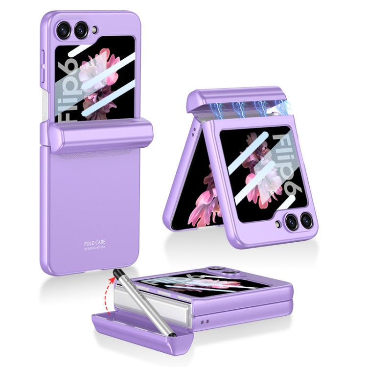 For Samsung Galaxy Z Flip6 / Flip7 FE GKK Integrated Magnetic Full Coverage Flip Phone Case with Pen Box+Pen(Purple) by GKK